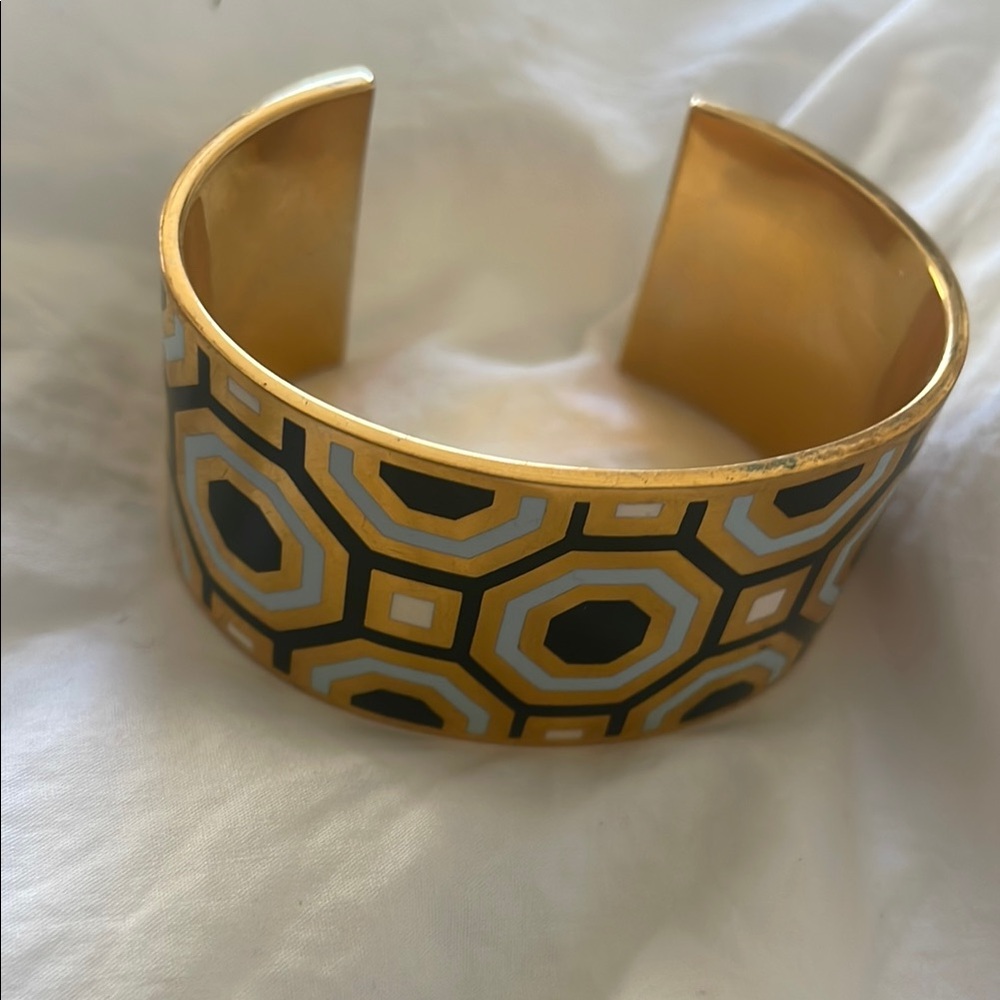 Tory Burch Gold and Blue Geometric Cuff